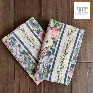 2 Vintage King size Pillowcases, Navy‎ striped floral, Lady Pepperell